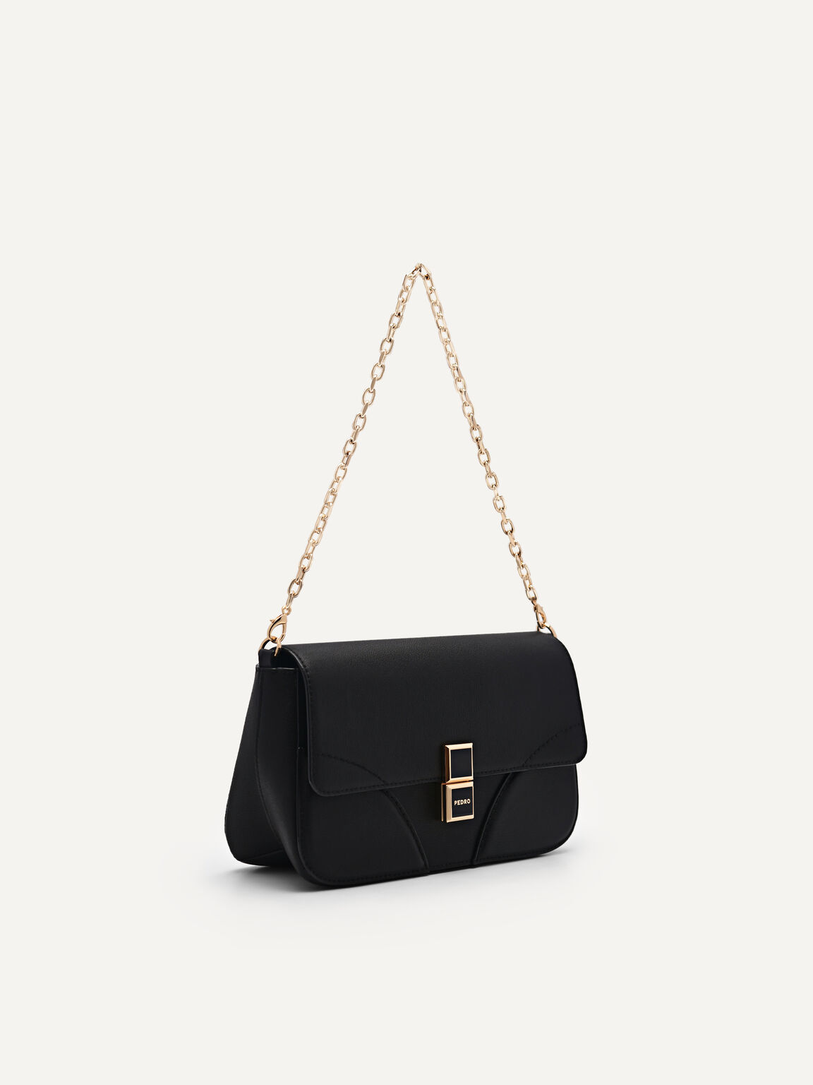 Túi đeo vai phom chữ nhật Bianca Leather, Đen, hi-res