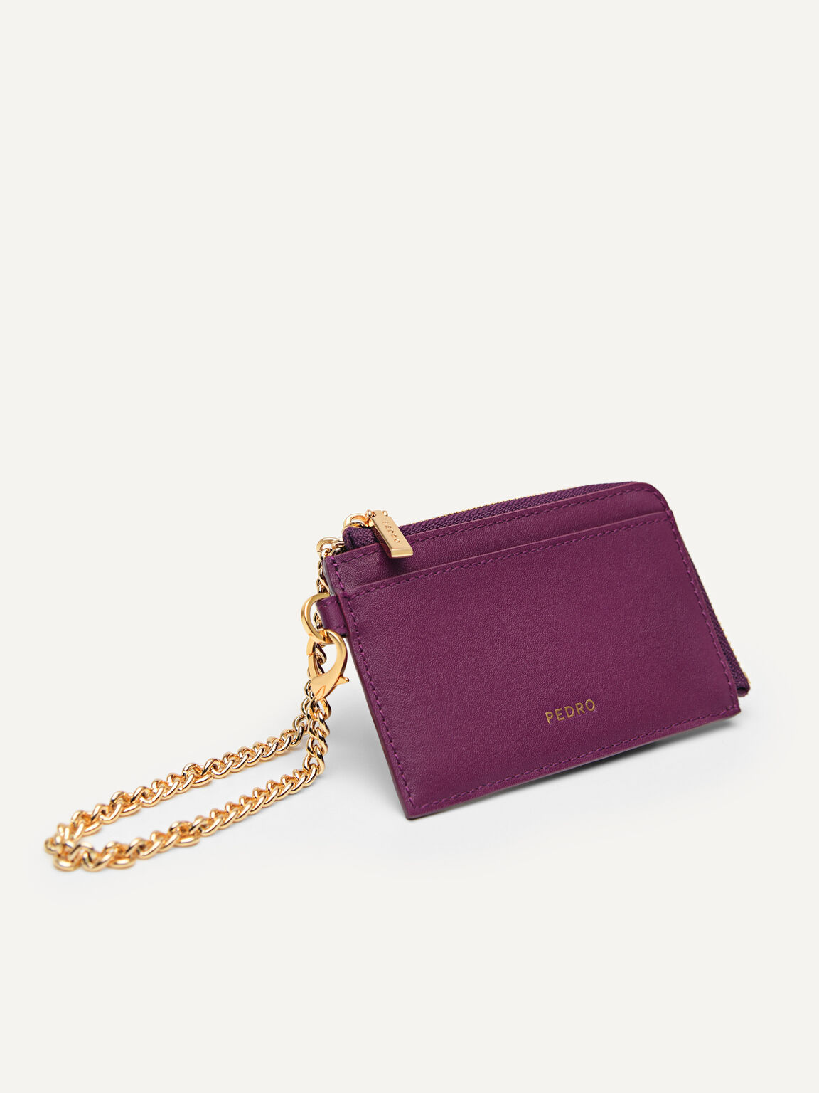 Leather Card Holder, Purple, hi-res