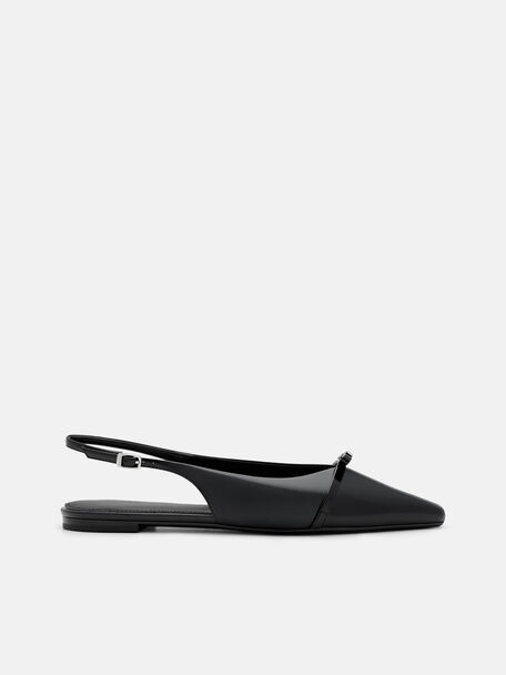 Jeanine Leather Slingback Flats, Black Patent, hi-res