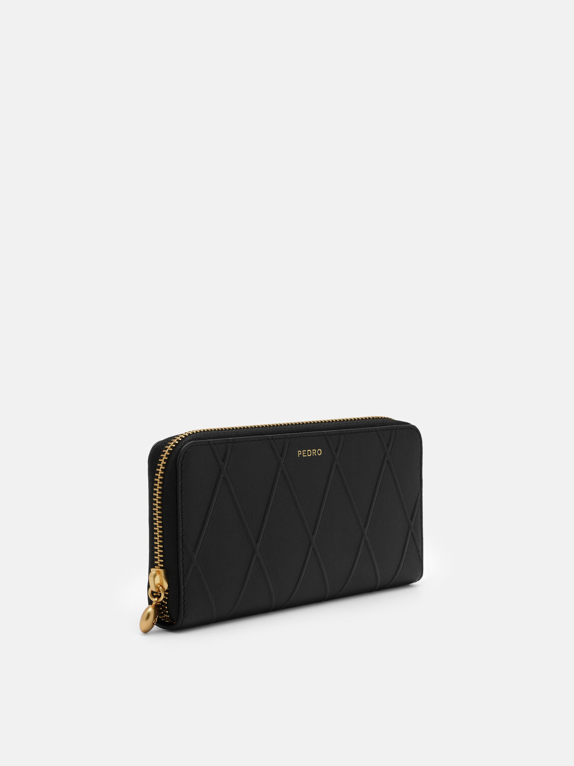 Quilted Leather Long Wallet, Black, hi-res