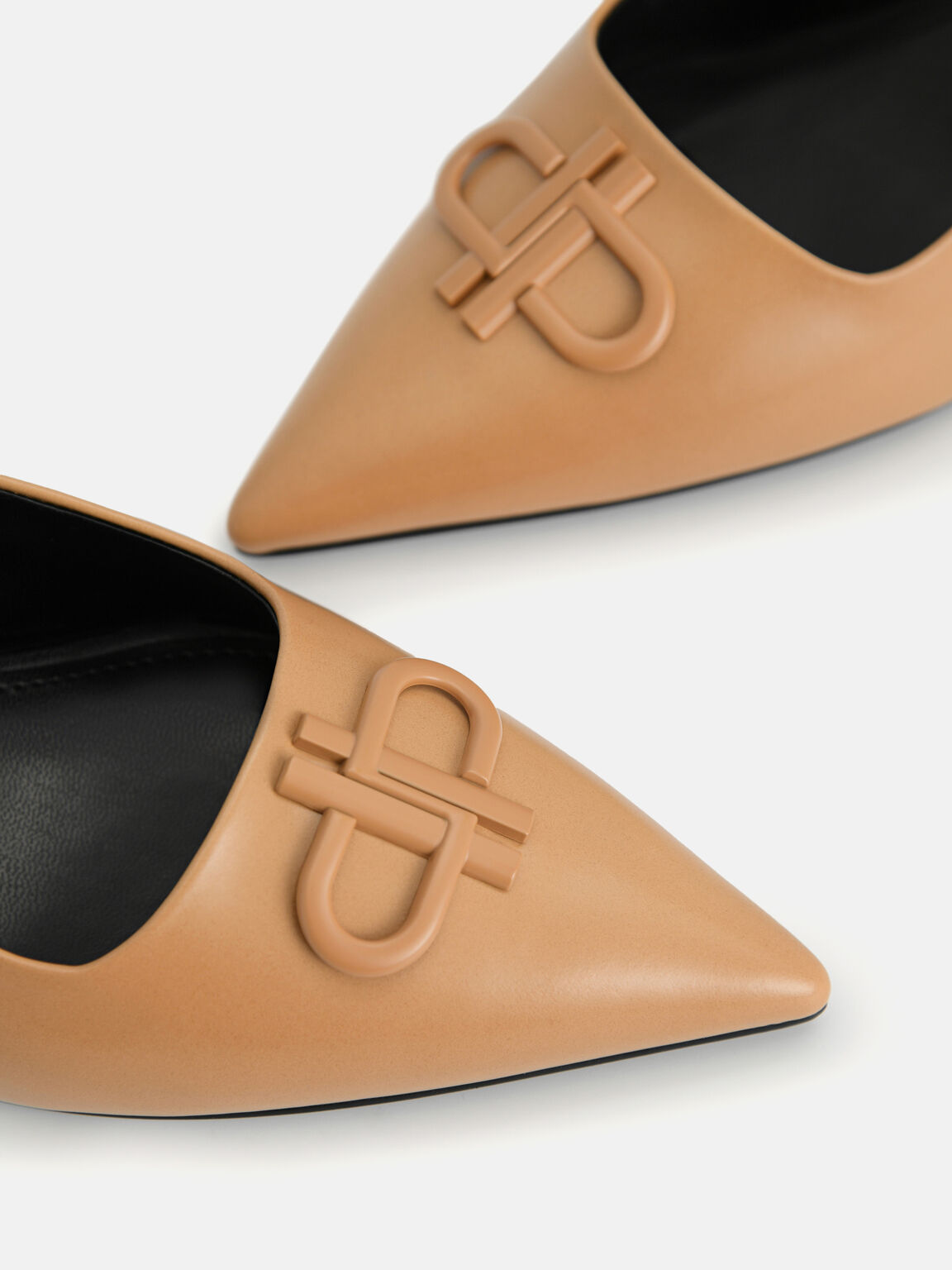 Icon Leather Pointed Toe Slingback Heels, Camel