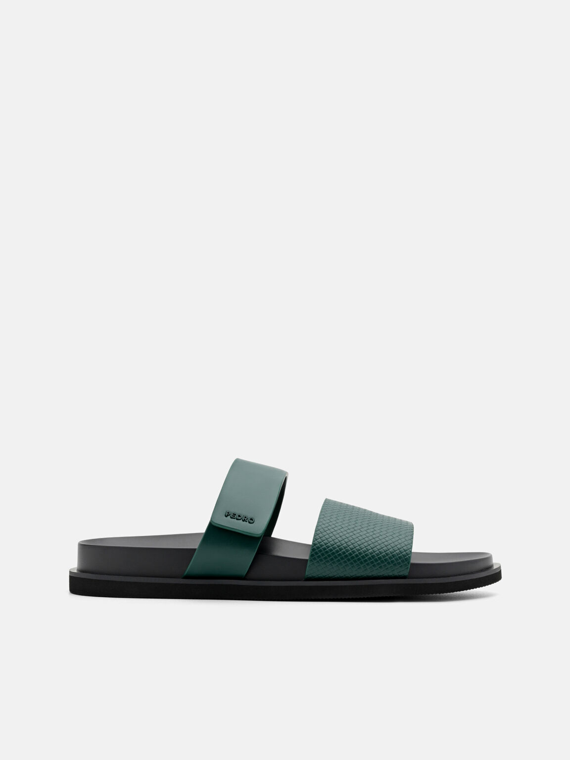 Embossed Slide Sandals, Dark Green, hi-res
