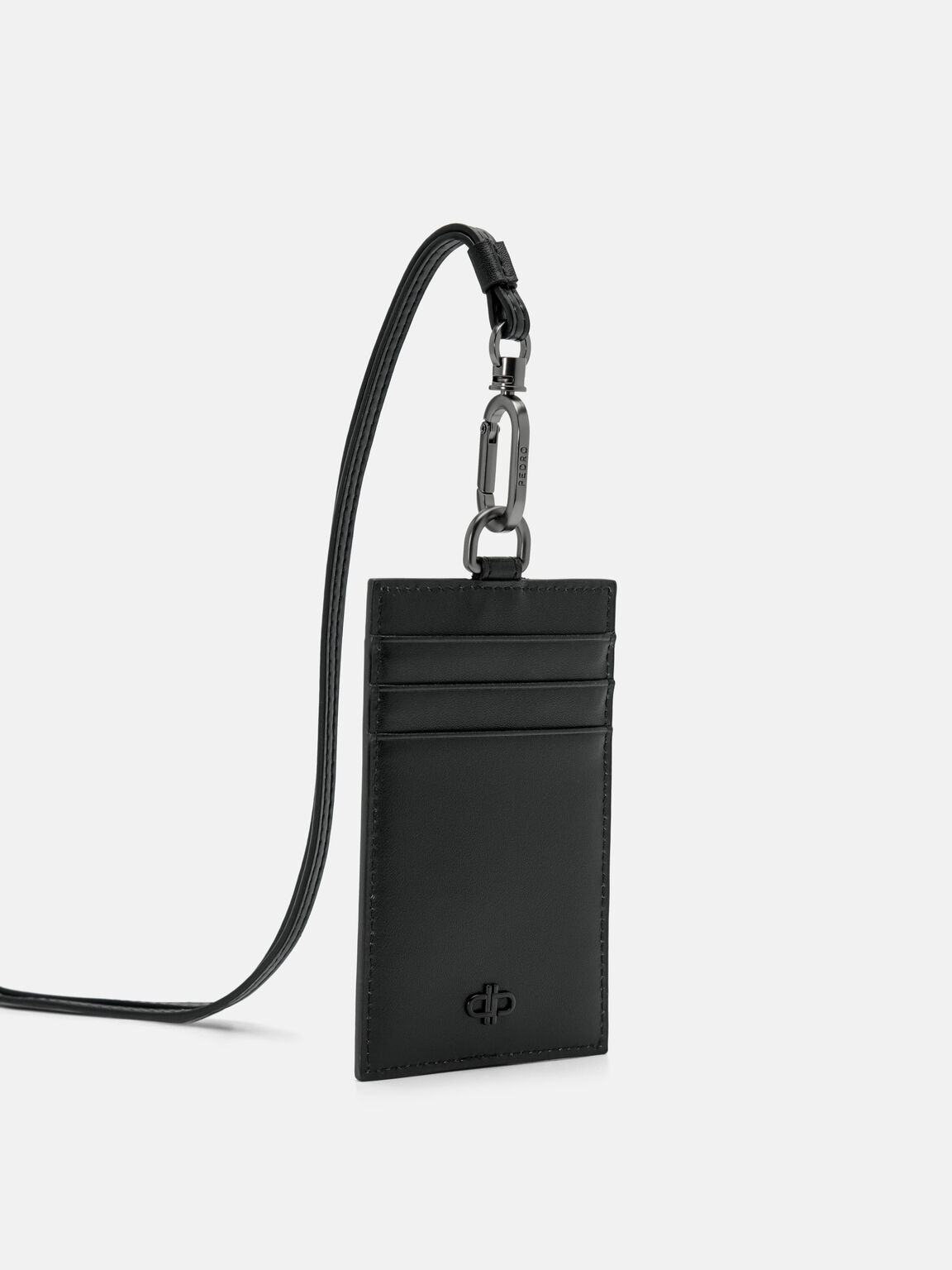 Leather Lanyard Card Holder, Black, hi-res