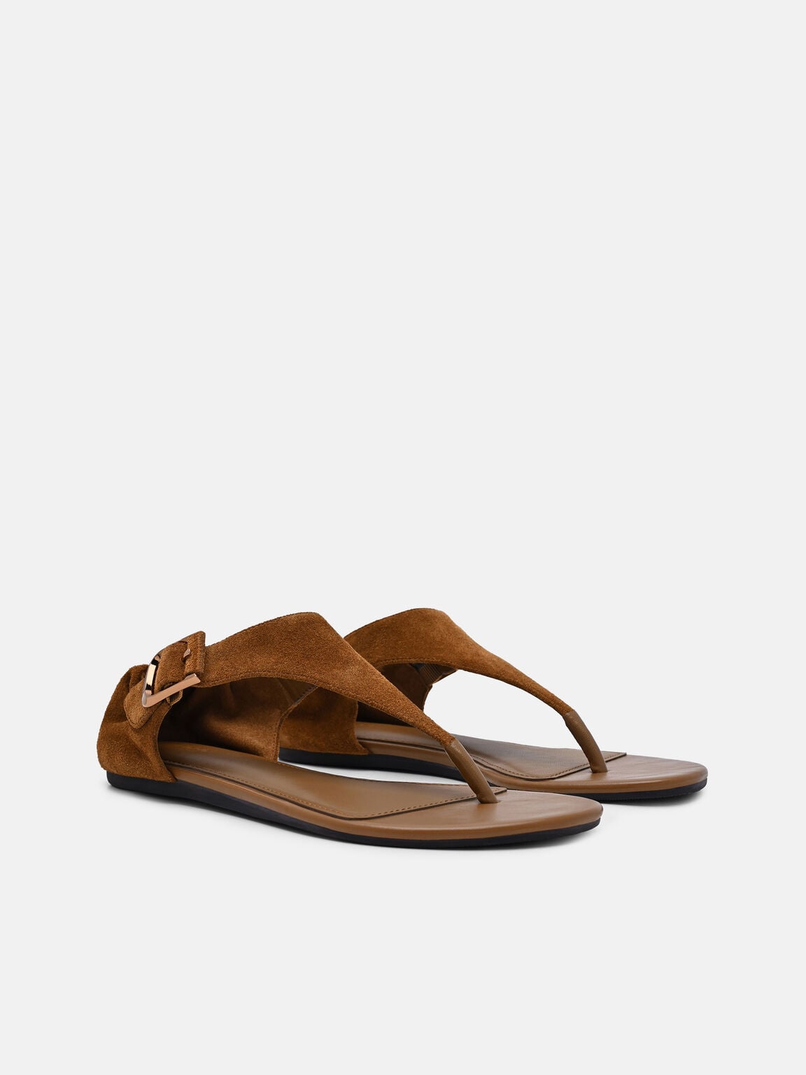Gi&agrave;y sandals đế bệt Gabrielle, Rượu cognac da lộn, hi-res