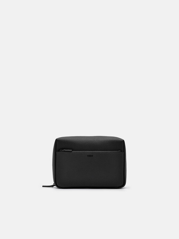 Embossed Leather Pouch, Black, hi-res