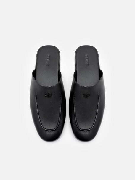 Gi&agrave;y mules mũi tr&ograve;n Leather Icon, Đen, hi-res
