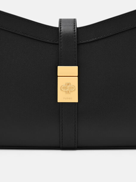 T&uacute;i đeo vai h&igrave;nh thang Farida Leather, Đen, hi-res