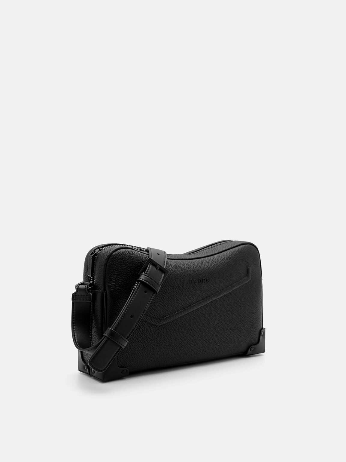 Túi đeo chéo hình chữ nhật Taper Leather, Đen, hi-res