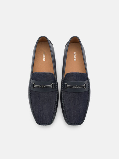 Gi&agrave;y lười mũi vu&ocirc;ng Alistair Leather, Navy Denim, hi-res