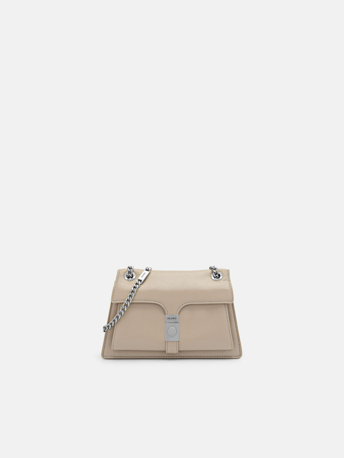 Túi đeo vai hình thang Studio Farida Leather Mini, Nâu Xám