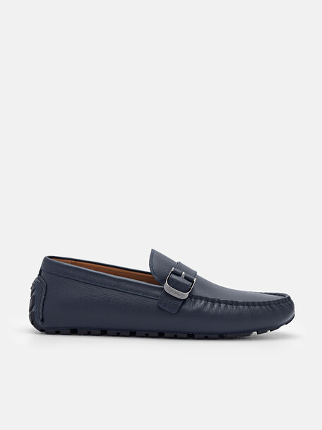 Helix Leather Driving Shoes, Navy, hi-res