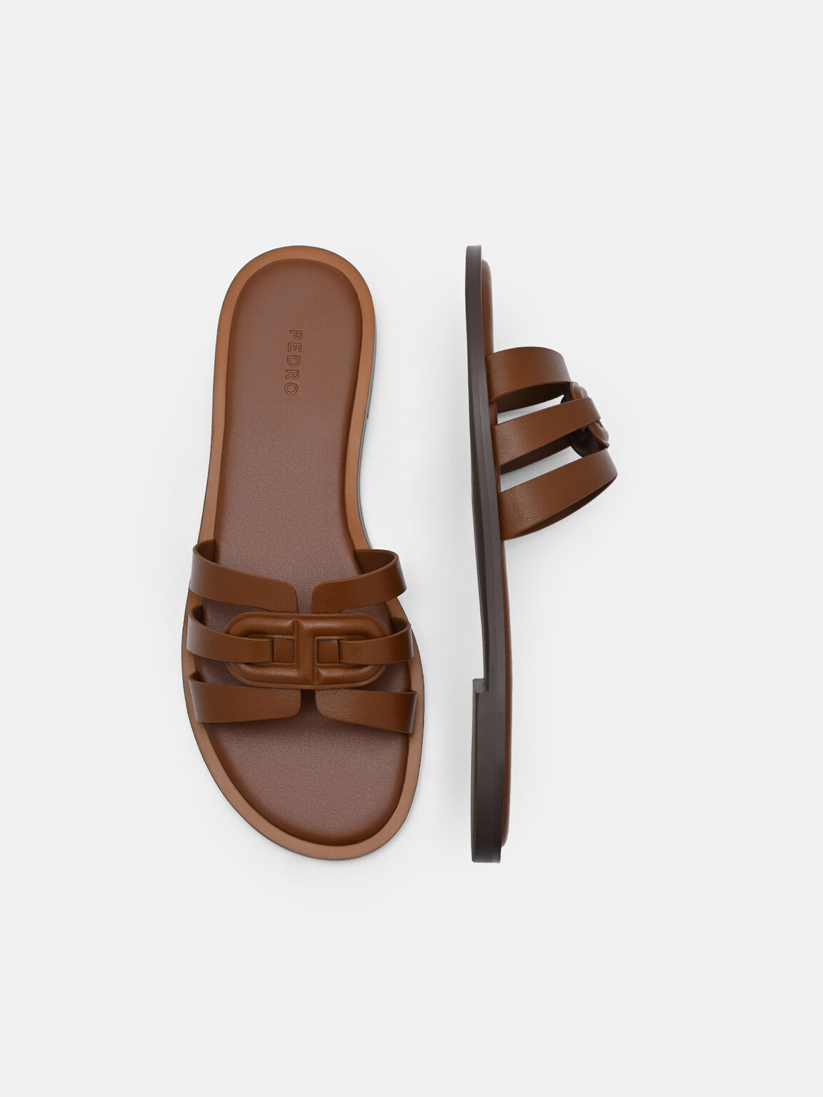 Carmel Leather Slide Sandals, Cognac, hi-res