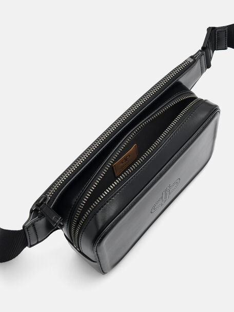 Túi đeo chép phom chữ nhật Icon Leather, Đen, hi-res