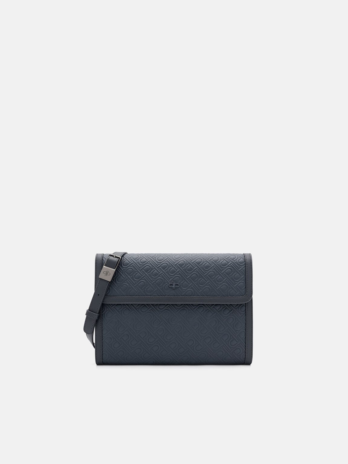 Leather Clutch Bag, Navy Embossed, hi-res
