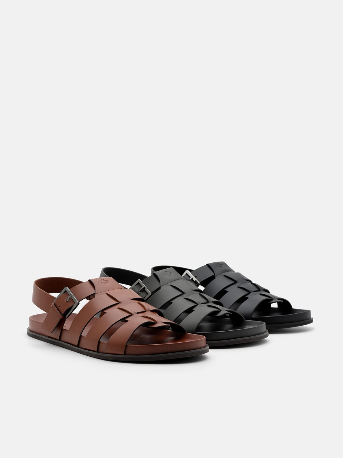 Gi&agrave;y sandals đế bệt Leather Caged, X&aacute;m Đậm, hi-res
