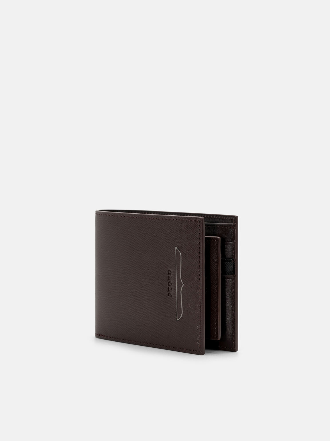 Saffiano Leather Bi-Fold Wallet with Insert, Dark Brown Saffiano, hi-res