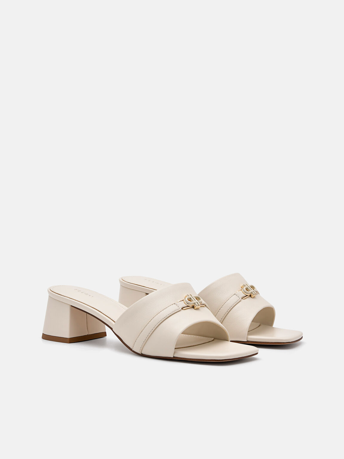 Giày mules cao gót Icon Leather, Phấn, hi-res