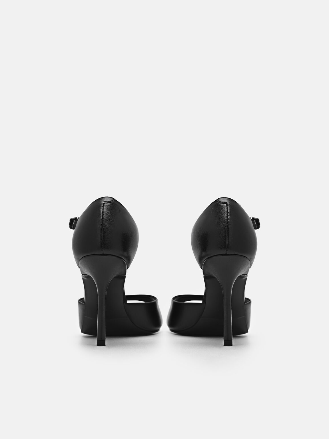 Giày sandals cao gót mũi tròn Leather, Đen, hi-res