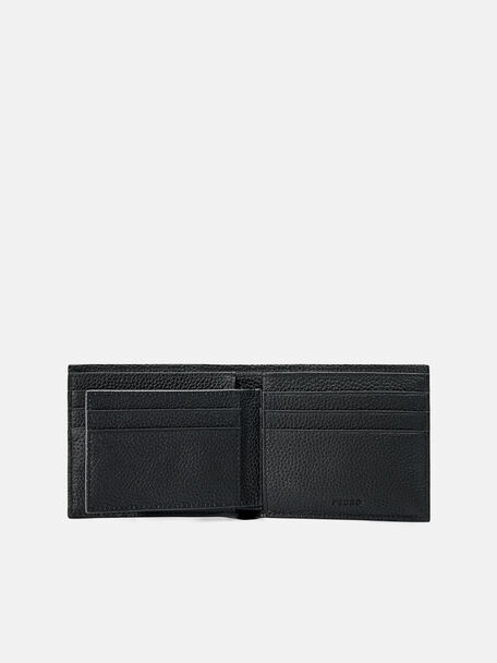 Ví ngắn dáng gập Embossed Leather, Đen