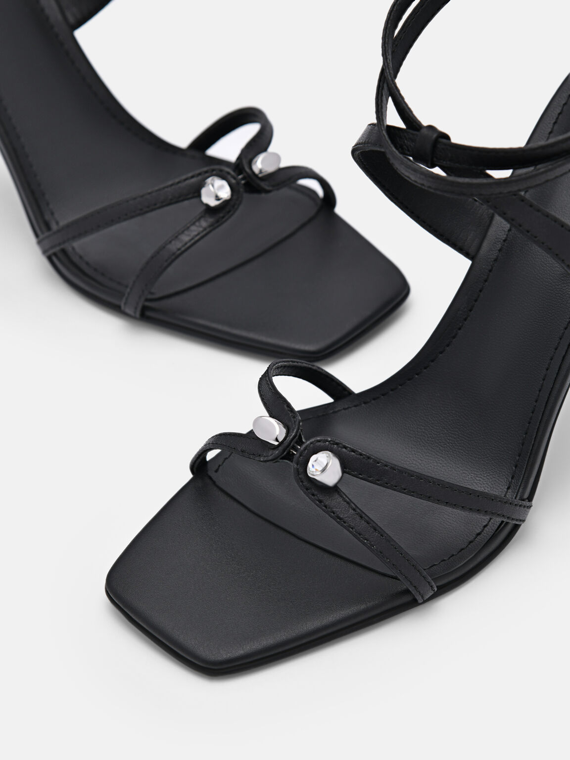 Sofia Leather Heel Sandals, Black, hi-res
