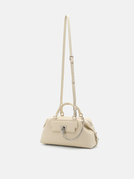 Mirelle Leather Bowling Bag, Beige Tumble, hi-res