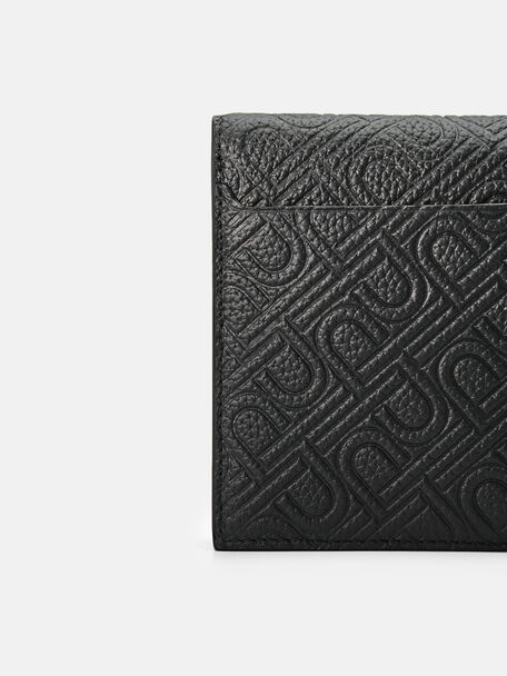 Ví dài Embossed Leather Bi-Fold, Đen