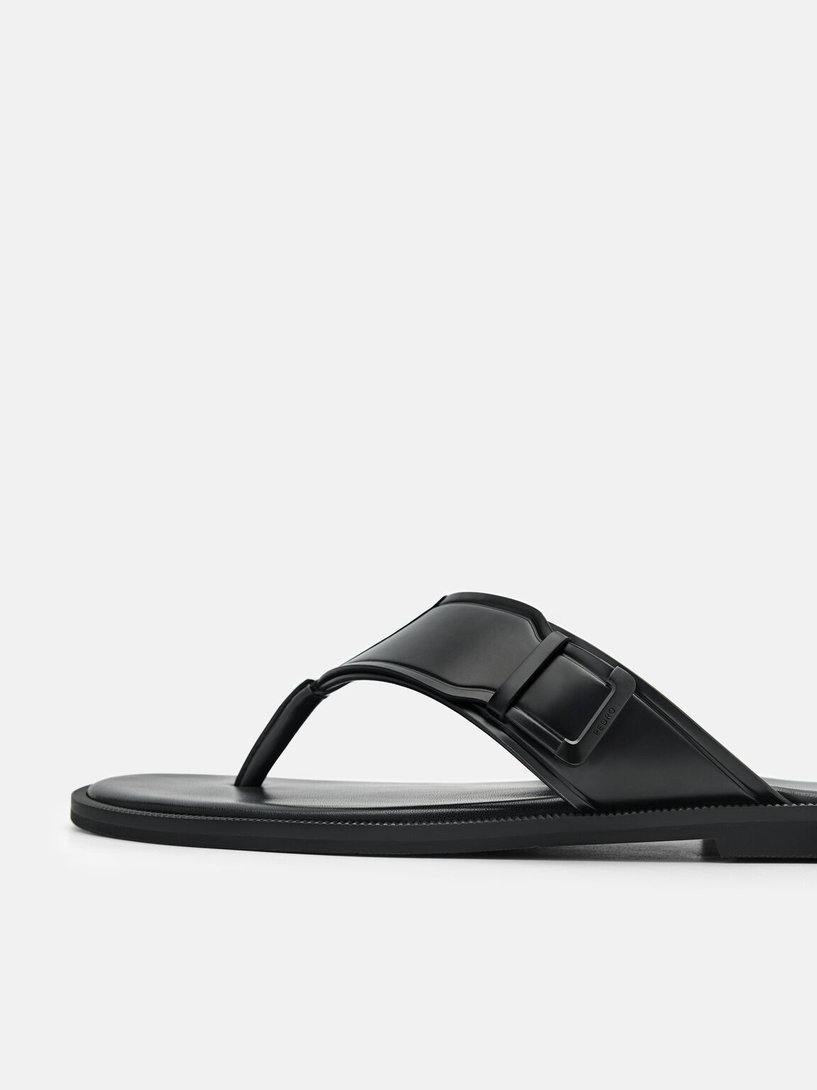 Buckle Thong Sandals, Black, hi-res