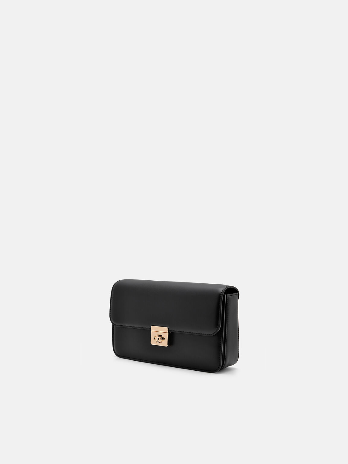 Túi đeo vai phom chữ nhật Studio Leather, Đen