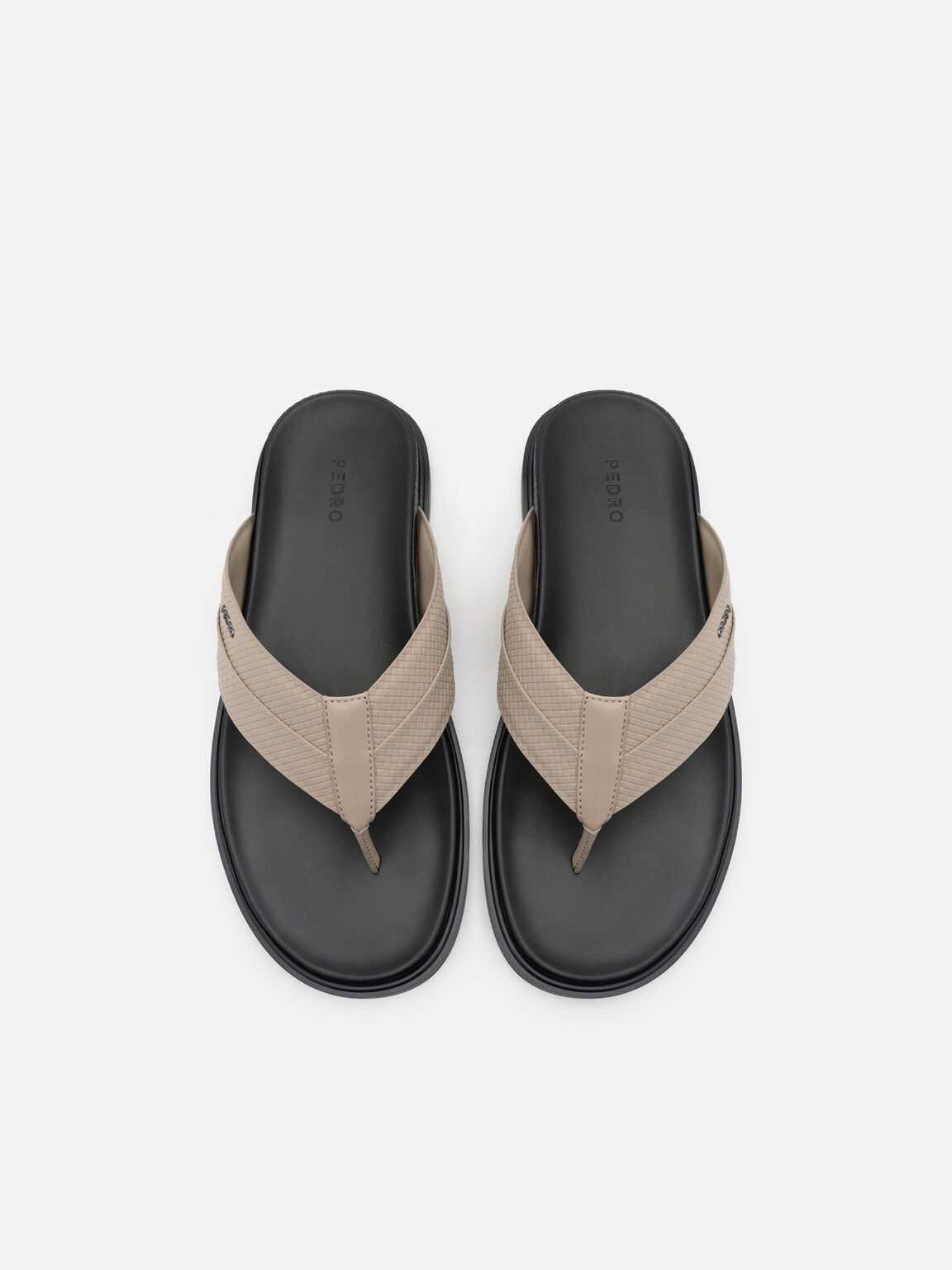 Woven Thong Sandals, Light Taupe Embossed, hi-res