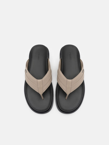 Woven Thong Sandals, Light Taupe Embossed, hi-res