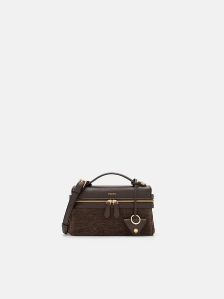 Alyssa Leather Shoulder Bag, Dark Brown Fabric, hi-res