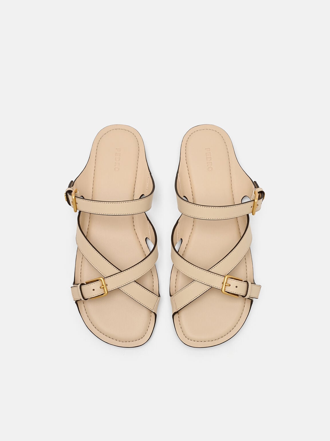 Leather Strappy Slide Sandals, Sand, hi-res
