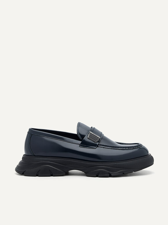 Hybrix Leather Loafers, Navy, hi-res