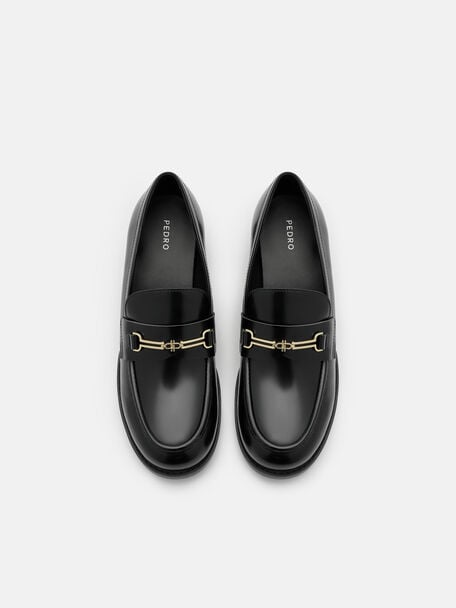 Alistair Leather Heel Loafers, Black Box, hi-res