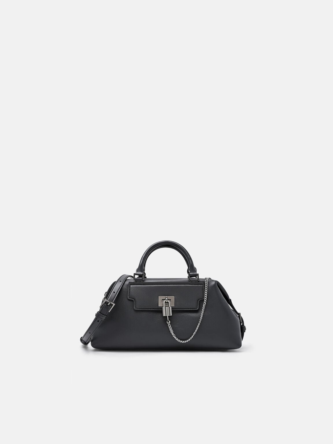 Mirelle Leather Bowling Bag, Dark Grey, hi-res