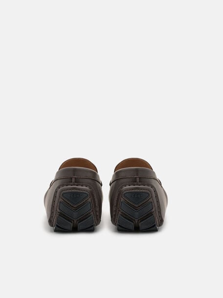 Robert Saffiano Leather Driving Shoes, Dark Brown Saffiano, hi-res