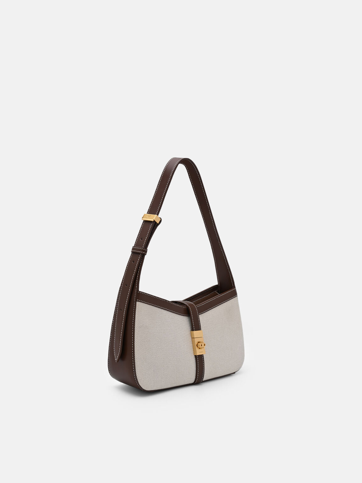 Farida Canvas Shoulder Bag, Dark Brown Canvas, hi-res