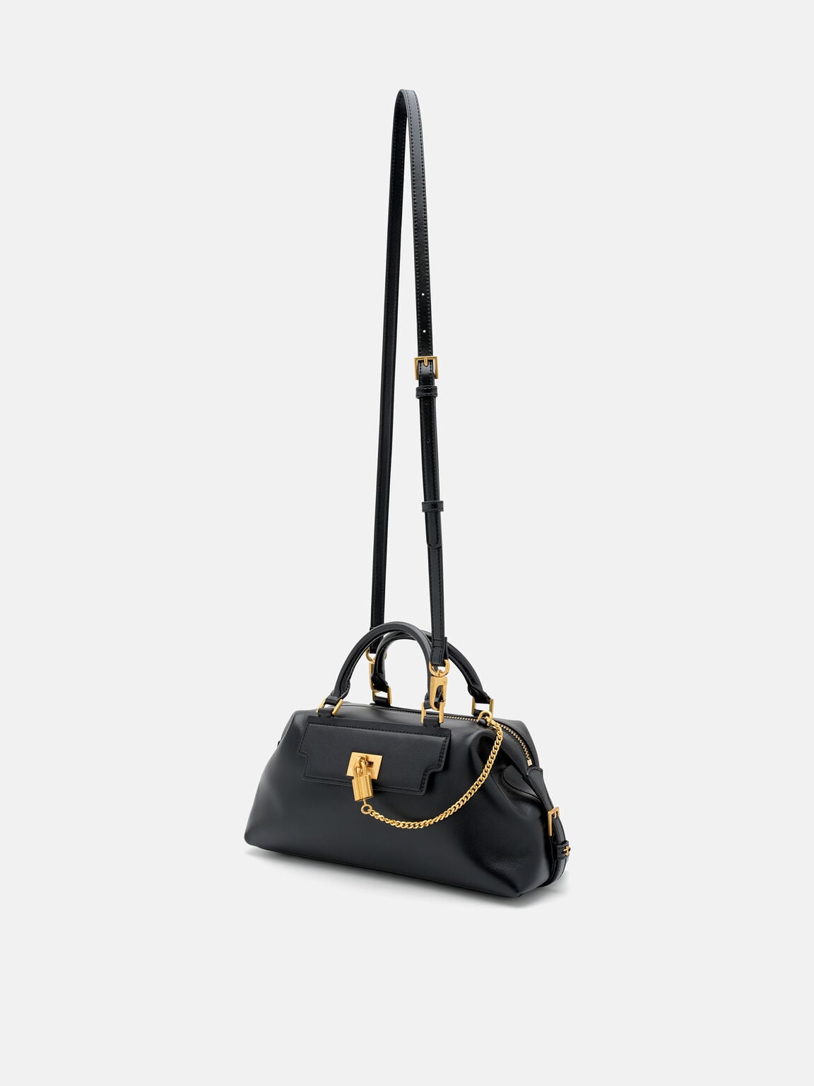Mirelle Leather Bowling Bag, Black, hi-res