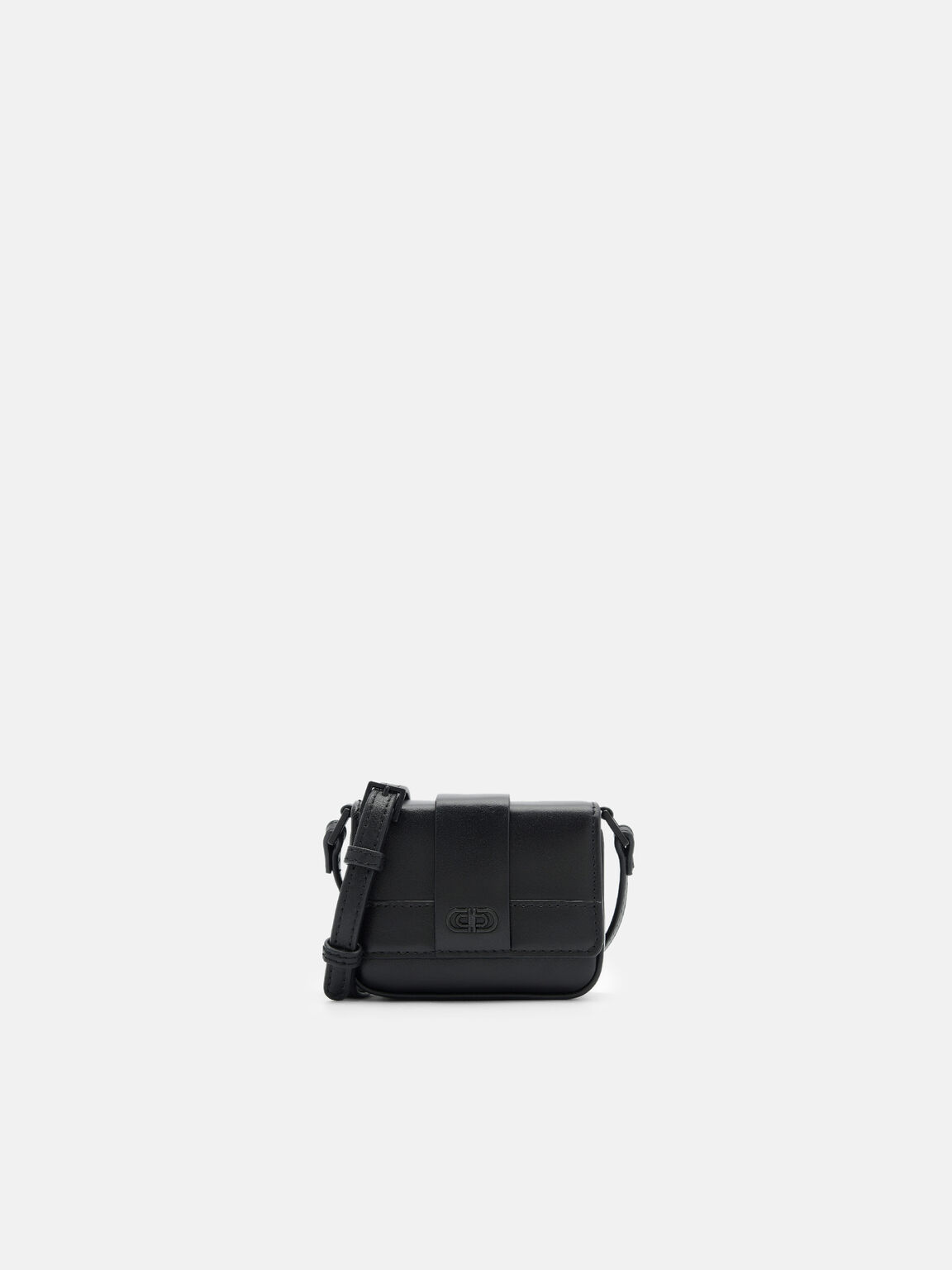Túi đeo chéo nắp gập Icon Leather Sling, Đen, hi-res