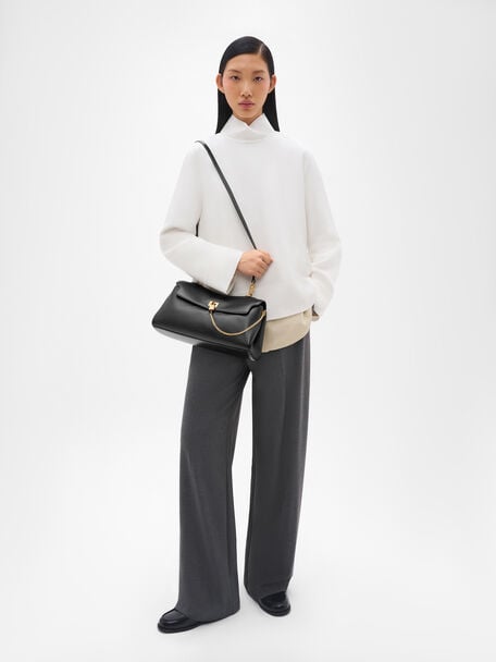 Mirelle Leather Shoulder Bag, Black, hi-res