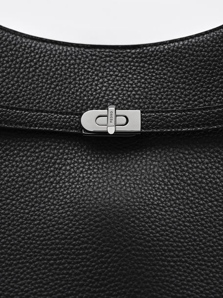 Danielle Large Leather Hobo Bag, Black Tumble, hi-res