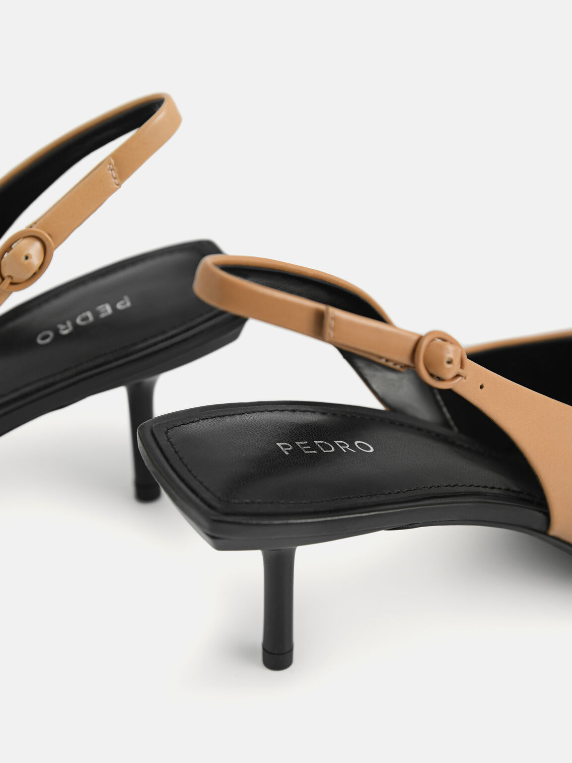 Icon Leather Pointed Toe Slingback Heels, Camel