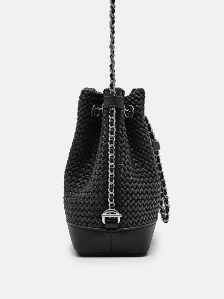 Túi rút dây mini Icon Raffia Mini, Đen, hi-res