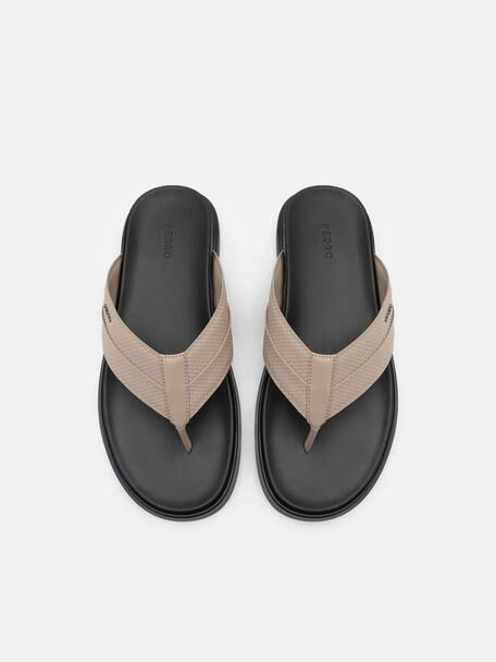Woven Thong Sandals, Light Taupe Embossed, hi-res
