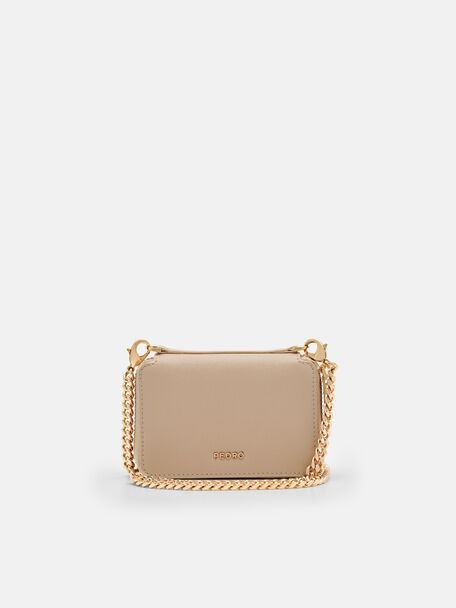 Chain Leather Wallet, Sand, hi-res