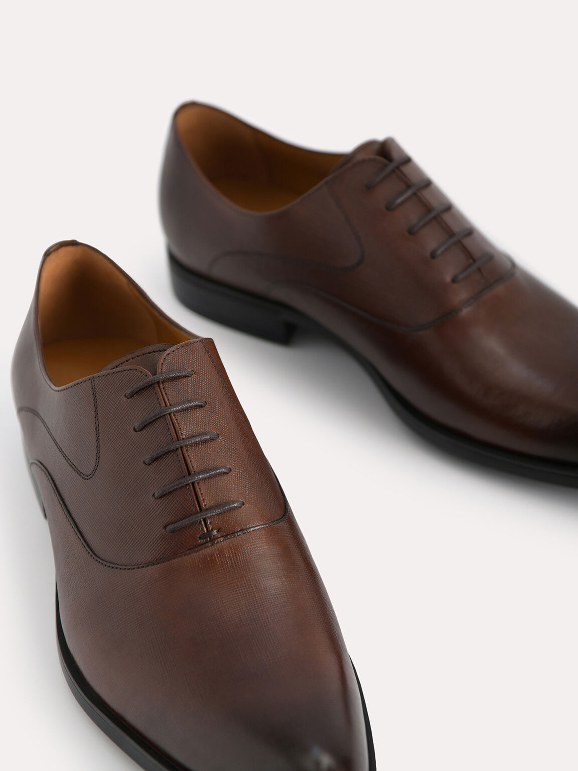 Textured Leather Oxfords, Brown, hi-res