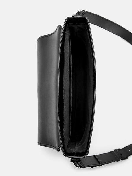 Túi đeo chéo phom chữ nhật Textured Panel, Đen, hi-res