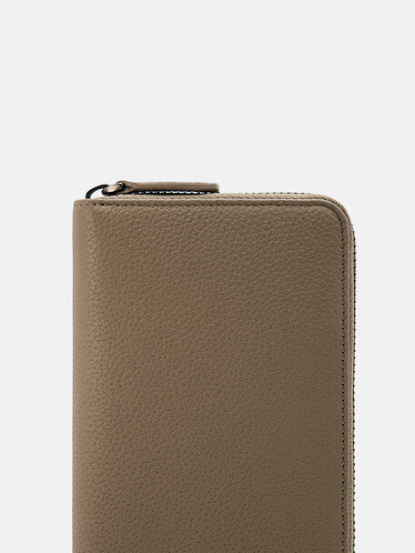 Ví dài Embossed Leather, Nâu Xám