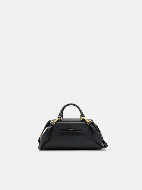 Mirelle Leather Bowling Bag, Black, hi-res