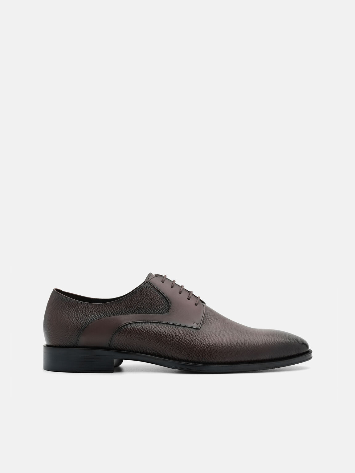 Saffiano Leather Derby Shoes, Dark Brown Embossed, hi-res